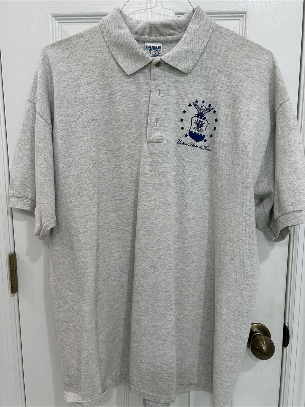 Gildan Light Gray Polo with Navy Air Force Crest